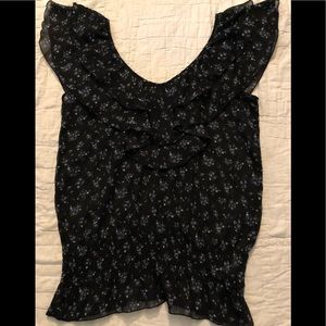 Miley Cyprus black blue floral sleeveless blouse